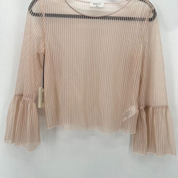NWT Aritzia Babaton Humbert Blouse Womens XS‎ Sheer Lace Mesh Pink Coquette Boho - Picture 7 of 12